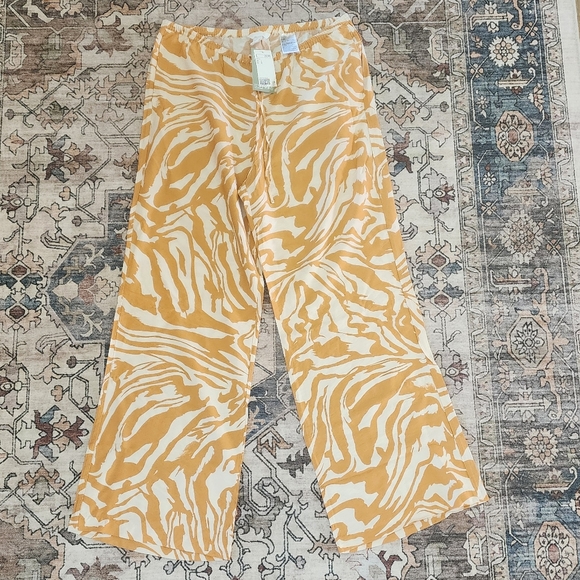 NWT H&M Wide Leg Drawstring Pants, Cream And Gold Yellow - Picture 1 of 7